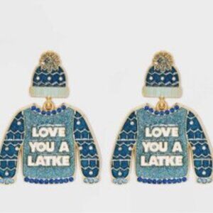 SugarFix by Baublebar "Love You a Latke" Sweater + Hat Drop Dangle Earrings NWT